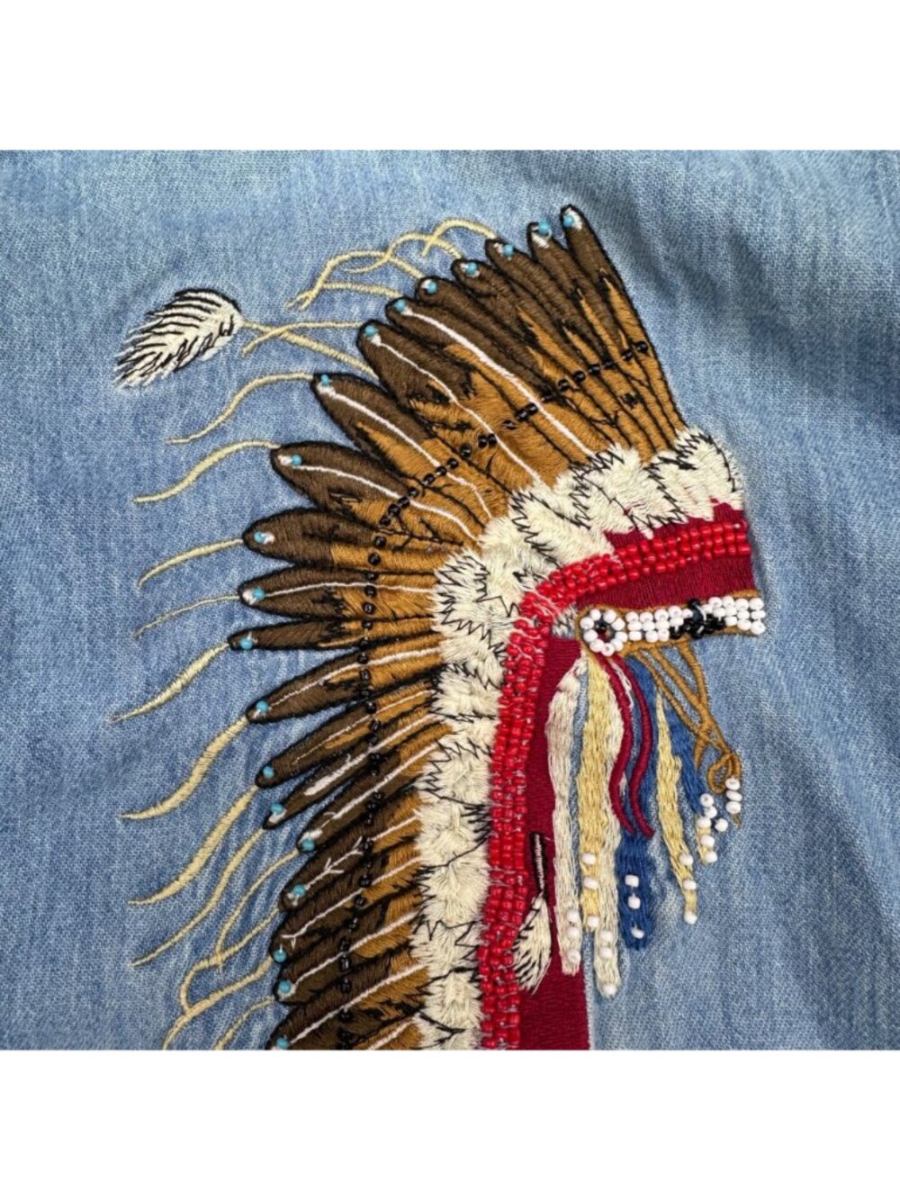 Vintage Western Denim Shirt Cambridge Dry Goods Headdress Embroidery Size 8 READ - Picture 6 of 12